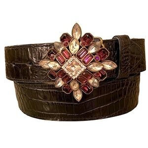 Vintage B-low the Belt belt leather ornate buckle purple stones EUC